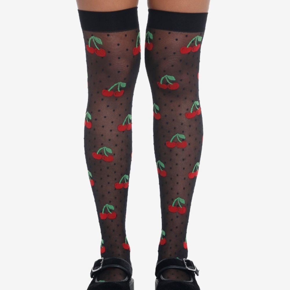 Black‎ Polka Dot Cherry Thigh High Tights Leg Avenue Hot Topic